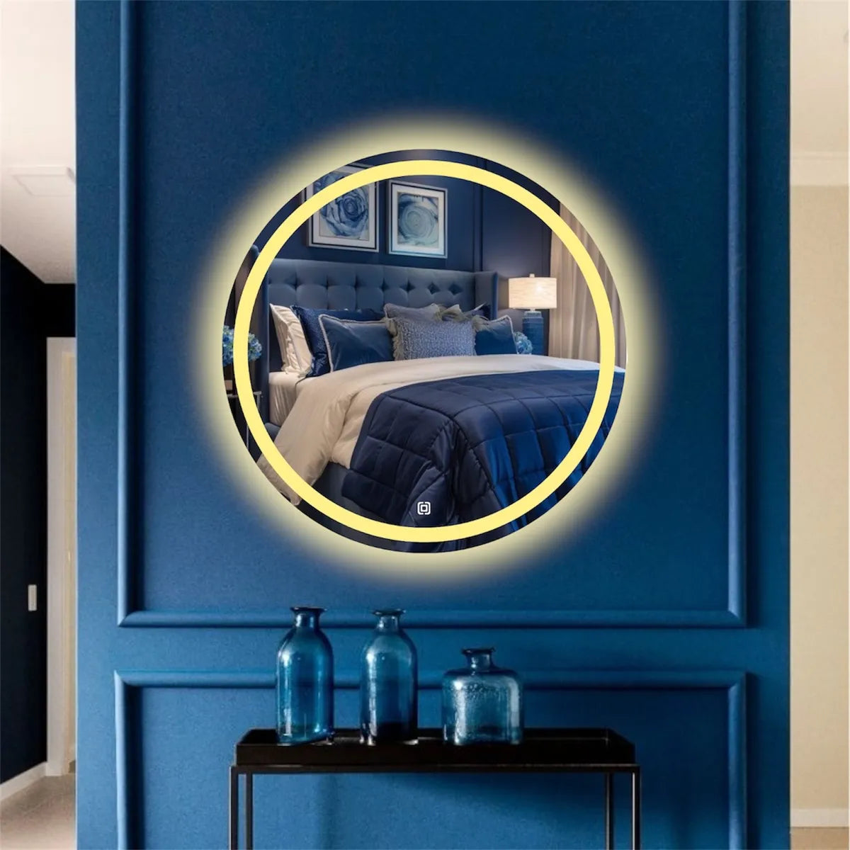 Espelho Redondo Jateado com LED e Botão Touch Screen