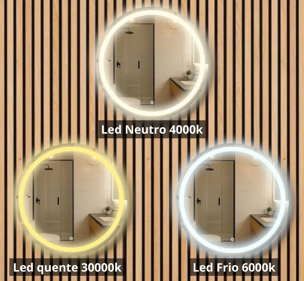 Espelho Redondo Jateado com LED e Botão Touch Screen